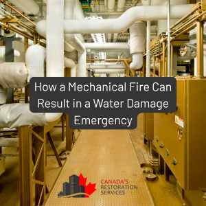 water damage and fire damage in mechanical room